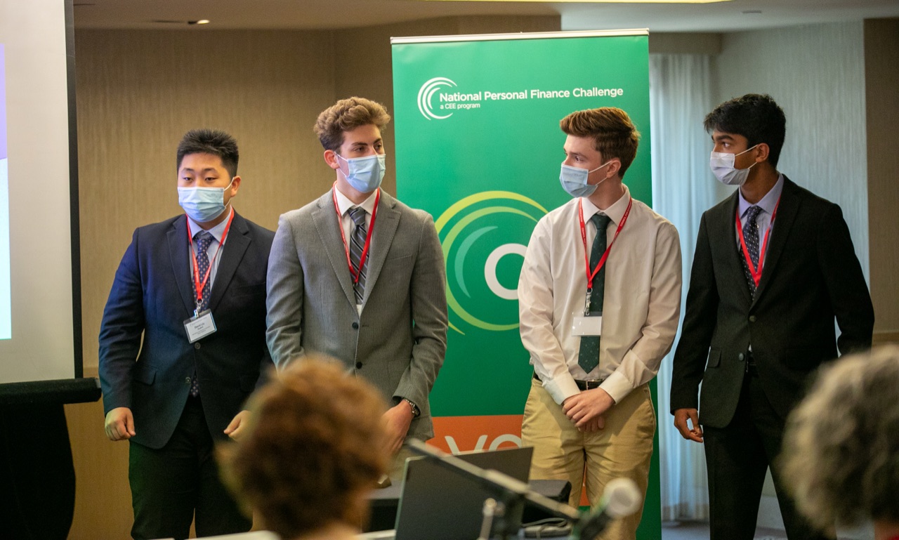 Students preparing for the economics challenge